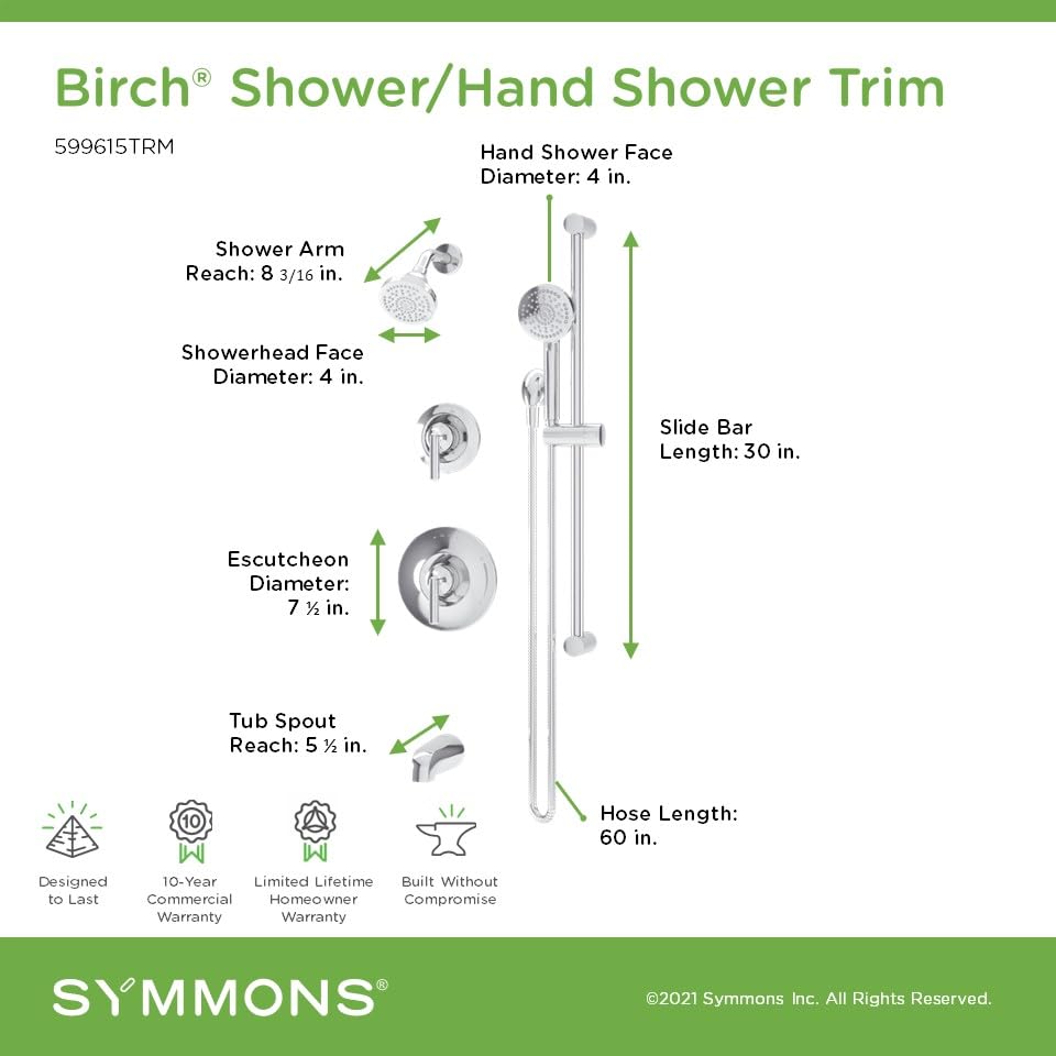 Kit de grifería para bañera y ducha Symmons Birch HydroMersion con dos mangos, acabado cromo pulido con duchador (válvula no incluida) - modelo 599615TRM miniatura 3