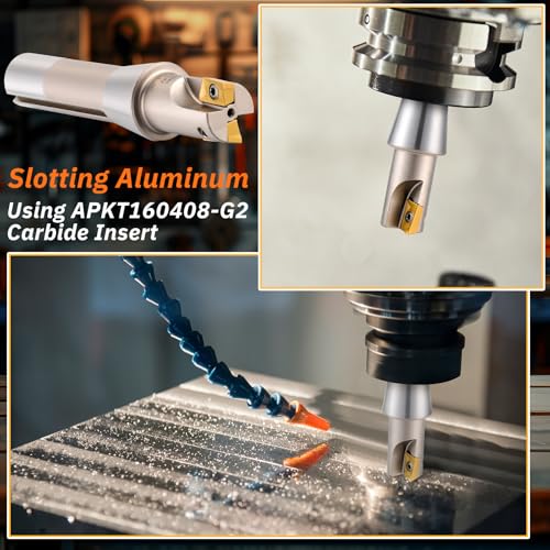 Image of Duraaamo R8 Shank Indexable End Mill 1'' Diameter by 5-27 /32'' Oal 90 Degree High Speed Milling Cutter with 2 Aptk1604 Carbide Inserts Industrial Tools