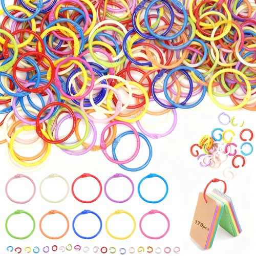 Anneaux de livre pour fiches de révision : lot de 170 pièces colorées pour le bureau