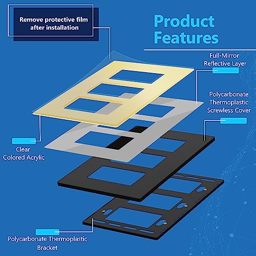 Image of LIDER Triple Decorator Wall Plate, Impact Resistant, Plexiglass, Reflective Finish, Modern Upgrade, Screwless Light Switch /Outlet Cover, Mid-Size 3-Gang 4.88 inch x 6.77 inch, Acrylic, Mirror Glass Gold