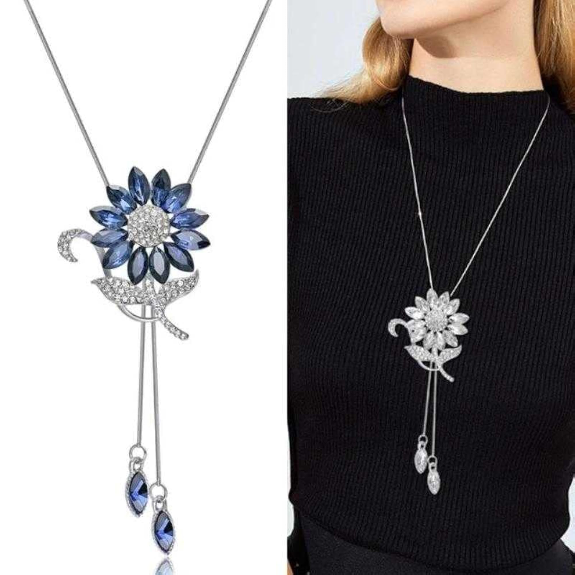 Sunflower Crystal Pendant Necklace With Rhinestone