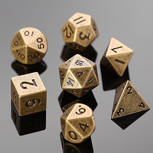 ManChDa Mini Metal Dice Set - 7PC Polyhedral DND Dice In Dragon Case (Bronze)