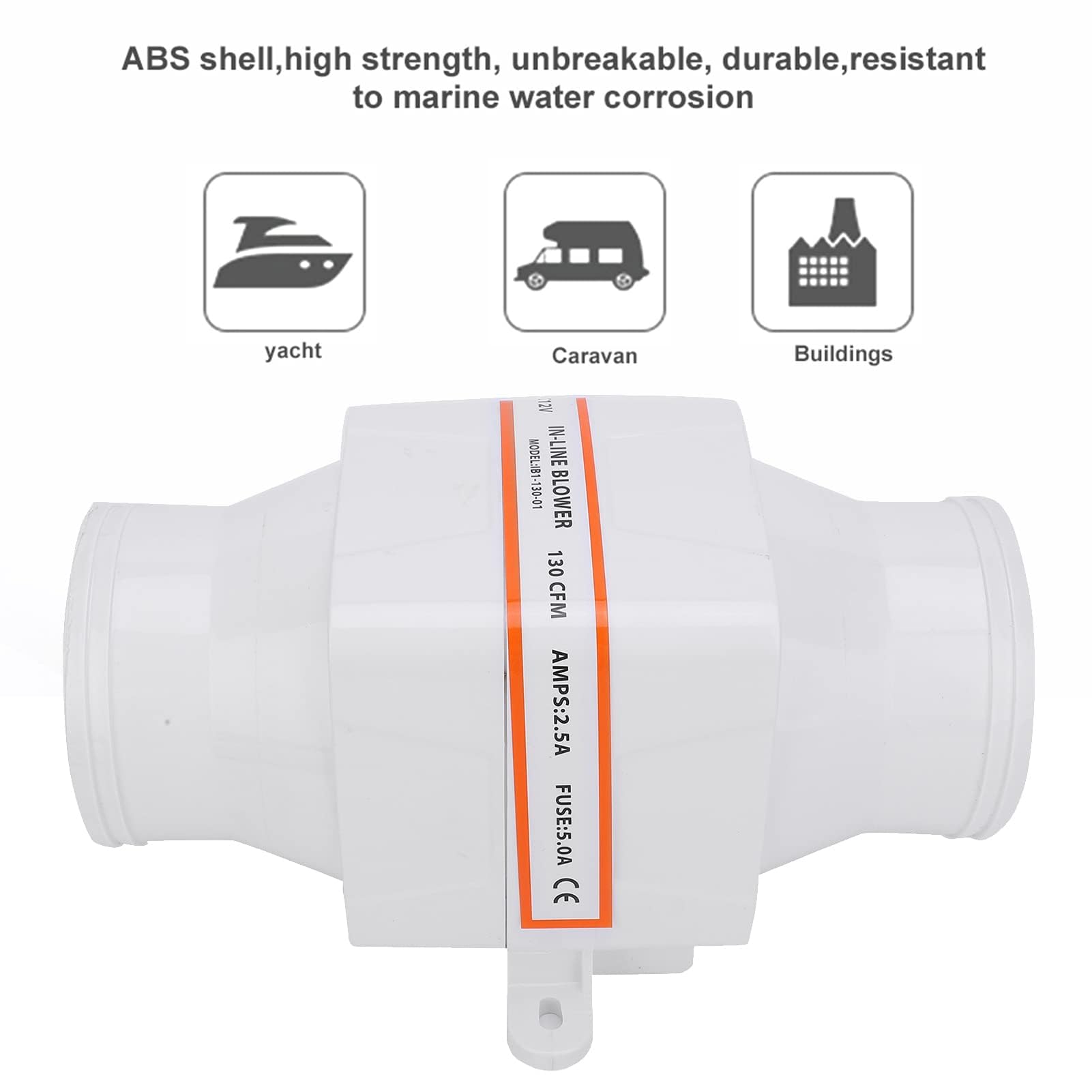 HERCHR Ventilador Extractor De 12 V CC, Conector De Manguera De 76 Mm/3 Pulgadas, Soplador De Aire De Sentina Marina, Ventilador De Ventilación Fuerte para Caravana De Yates