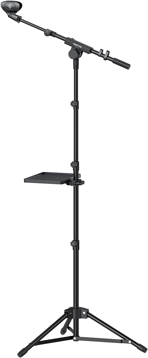 PHENYX PRO Microphone Stand with 22x16cm Large Tray, Adjustable Stand Height, Dual Mic Clips & Carrying Bag, Ideal for Live Streaming, Recording, and Speeches （MA-S1）