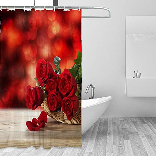 Rideau de douche imperméable polyester lavable motif fleurs roses rouges