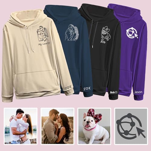 Xiuyours Hoodie Personalisiert mit Foto Bild Namen Kapuzenpullover Hoody mit Kapuze für Herren Damen Geburtstag Weihnachten Fotogeschenk, S~5XL
