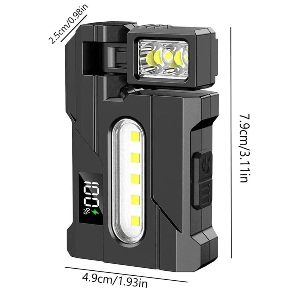 Wrrozz Lampe de poche EDC rechargeable G5, puissante, 500 lumens, super lumineuse, petite lampe de poche avec clip, 1500 mAh, portable et plat, porte-clés magnétique pour camping en plein air et