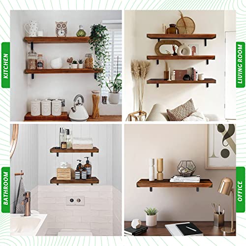 Ameegoo Natural Wood Wall Shelves Rustic Floating Shelves Wall Mounted Hanging Book Shelf Small Wide Decorative Storage Shelf For Bedroom Bathroom Kitchen Hallway Office Flame (16 Inch Set Of 3) #TOP5