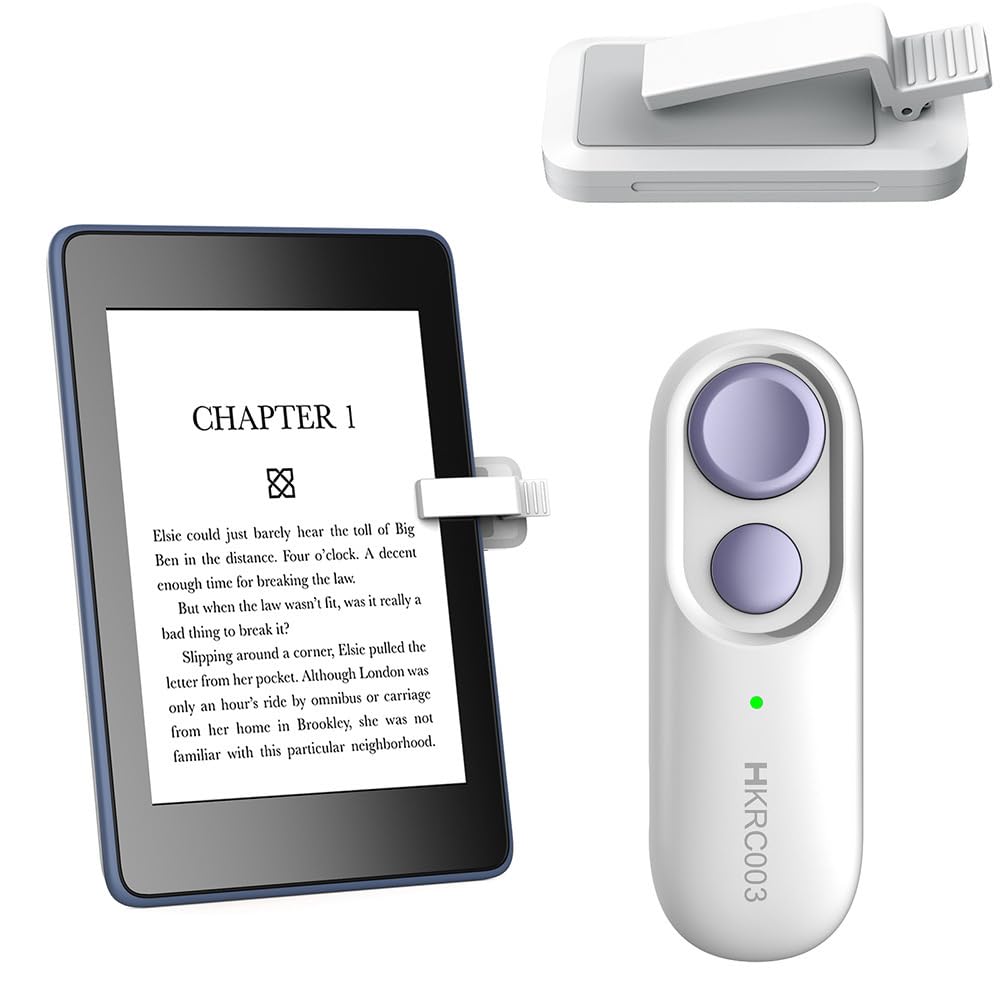 Telecomando RF Turner Pagina per Kindle Paperwhite Oasis Voyage, Turner di Pagine Senza Fili per Lettori Elettronici di iPad Tablets, Accessori per la Lettura Kindles, HKRC003, Bianco+Viola