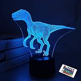  Dinosaurier Geschenke , Velociraptor 3D Nachtlicht 16 Farben Nachtlichter für Kinder mit Fernbedienung ändern, Raptor Geburtstagsgeschenke für Jungen Alter 2 3 4 5 6+ Jahre alt Junge