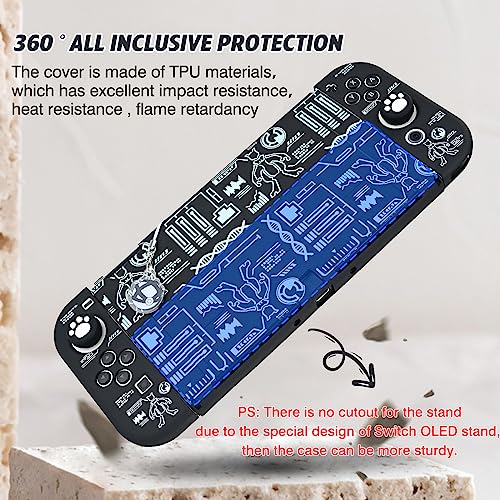 DLseego Protective Case Compatible with Switch OLED,Soft Touch Slim Cover Shell with 2PCS Thumb Grip Caps and Elf Balls Charm,Shock Absorption and Anti-scratch,Black Machine