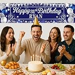 Personalized Birthday Banner for Party, with Name & Ages Option-Custom DIY Alphabet & Numbers Stickers Birthday Party Backdrop Indoor/Outdoor Celebrations (Blue Silver) - Image 3