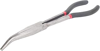 Long Reach Pliers 11in 45 Degrees Curved Nose Steel Pliers Extended Handle Pliers with Plastic Handle for Mechanics, Technicians Hardware Tool