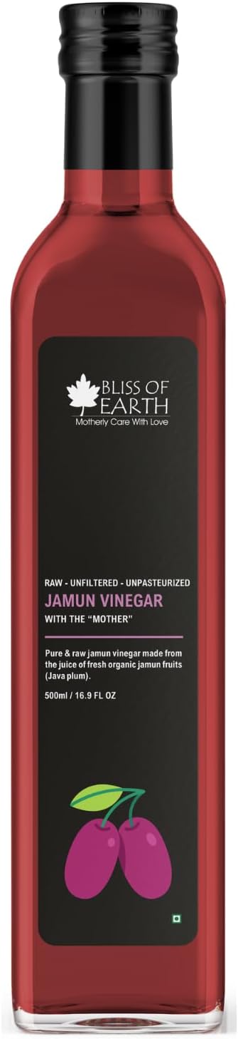 Bliss of Earth Raw Jamun Vinegar With Mother, UnfilteredJava Plum Vinegar For Cooking, Healhty Digestion & Metabolism, 500ml