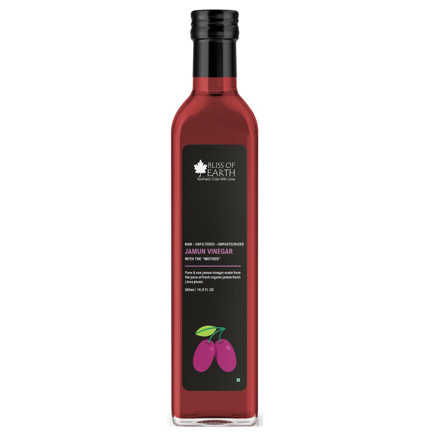 Bliss of Earth Raw Jamun Vinegar With Mother, UnfilteredJava Plum Vinegar For Cooking, Healhty Digestion & Metabolism, 500ml
