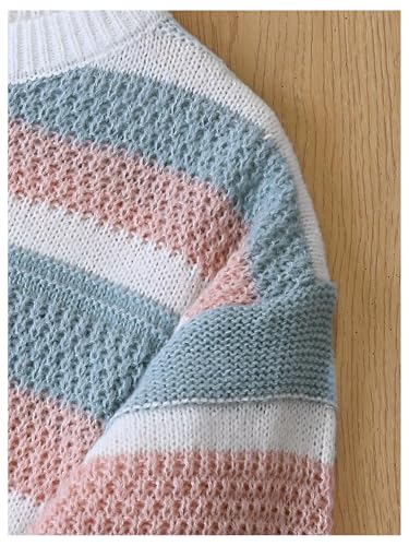 SweatyRocks Girl's Colorful Striped Sweaters Lantern Long Sleeve Crewneck Knit Tops4