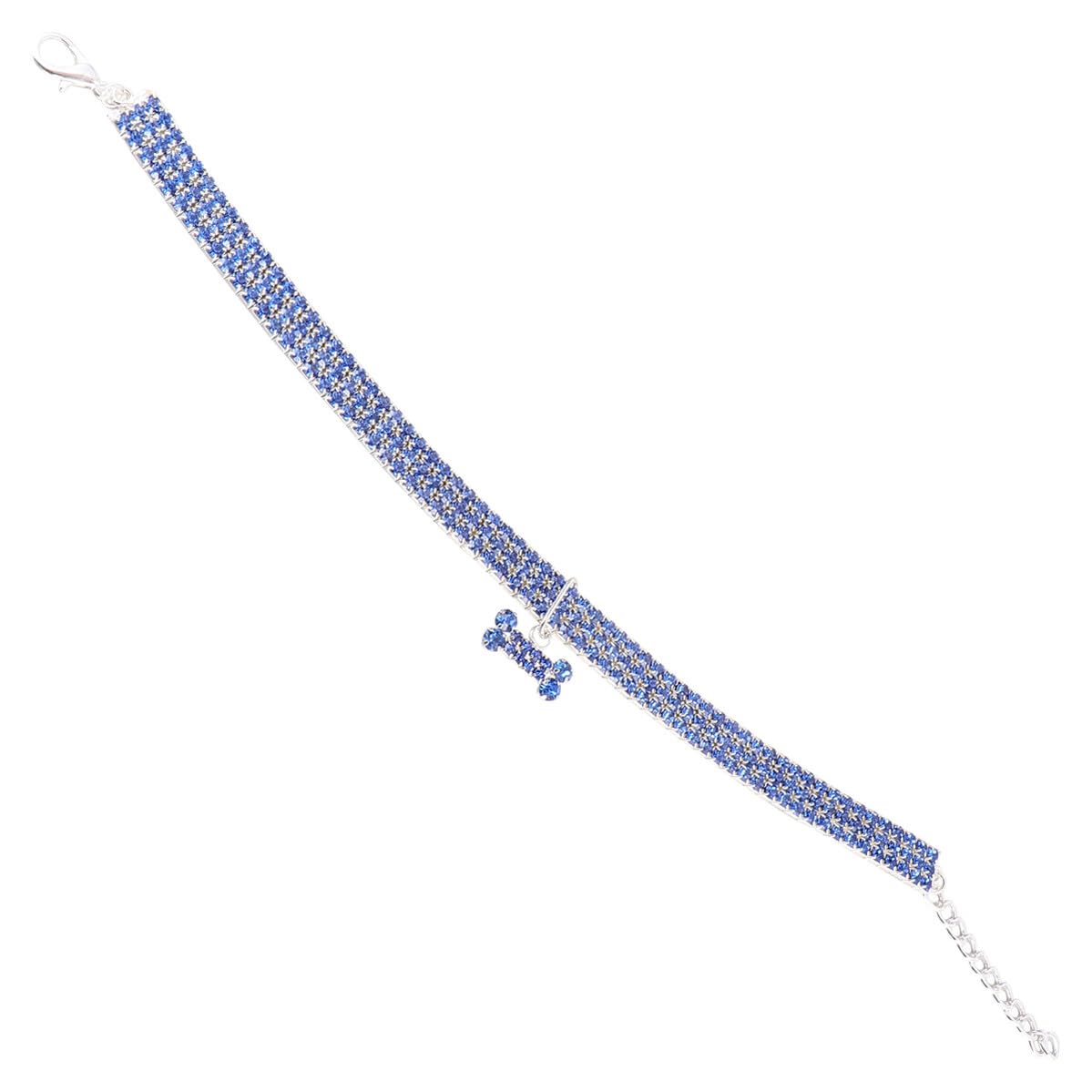 SHOWERORO Collar para Perro Ajustable con Colgante de Hueso y Brillantes Diseño de Azul Hebilla Resistente para Mascotas Pequeñas Accesorio de Lujo para Exteriores y Paseos
