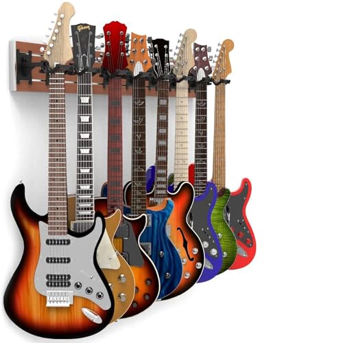 DLDIRECT Multiple Guitar Wall Mount with 8 Guitar Holder Locking System, 48-Inch Cherry Wall Hanger for Guitars and Ukuleles