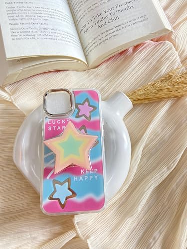Image of COVERLY for iPhone 14 Plus 3D Luxury Happy Star Resin Phone Holder Case,Trendy Mirror Pop Cute Makeup Art Retro Colorful Phone Stand Love Heart Doll Cutest Cover for Apple iPhone 14 Plus
