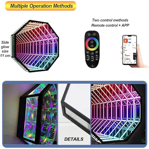 Lustro LED Infinity, tunelowe światło 3D zdalnie sterowane z efektami zmiany kolorów, sensoryczne światło LED zapewniające wyjątkowe wrażenia wizualne, 30 cm