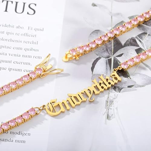 Btmhoney Name Necklace With 4Mm Full Zircon Chain Hiphop Zodiac Crystal Collar Jewelry For Women Bff - Platinum Color - Commonly #TOP4