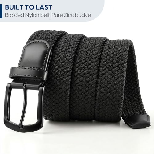 Image of SUOSDEY Men Stretch Braided Belt, Elastic Belt for Jeans Pants Casual Golf Belt 1 3 /8 inch