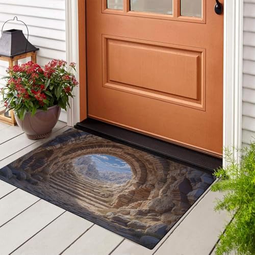 Tapis illusion d'optique 3D beige 50x80 cm au design arche rocheuse