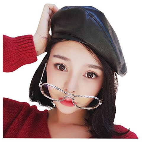 Faux Leather Beret Solid Plain Flat Top PU Berets Fashion French Style Painters Hat Cap, Black Cover