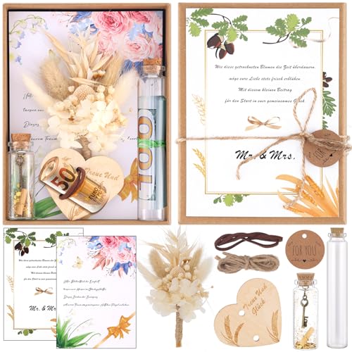 LAUMOE Regalo de dinero, boda, dinero, regalos de boda para novios con botellas deseadas, flores secas, tubos de ensayo, tarjetas de boda, tarjetas de amor, cajas de regalo, etc