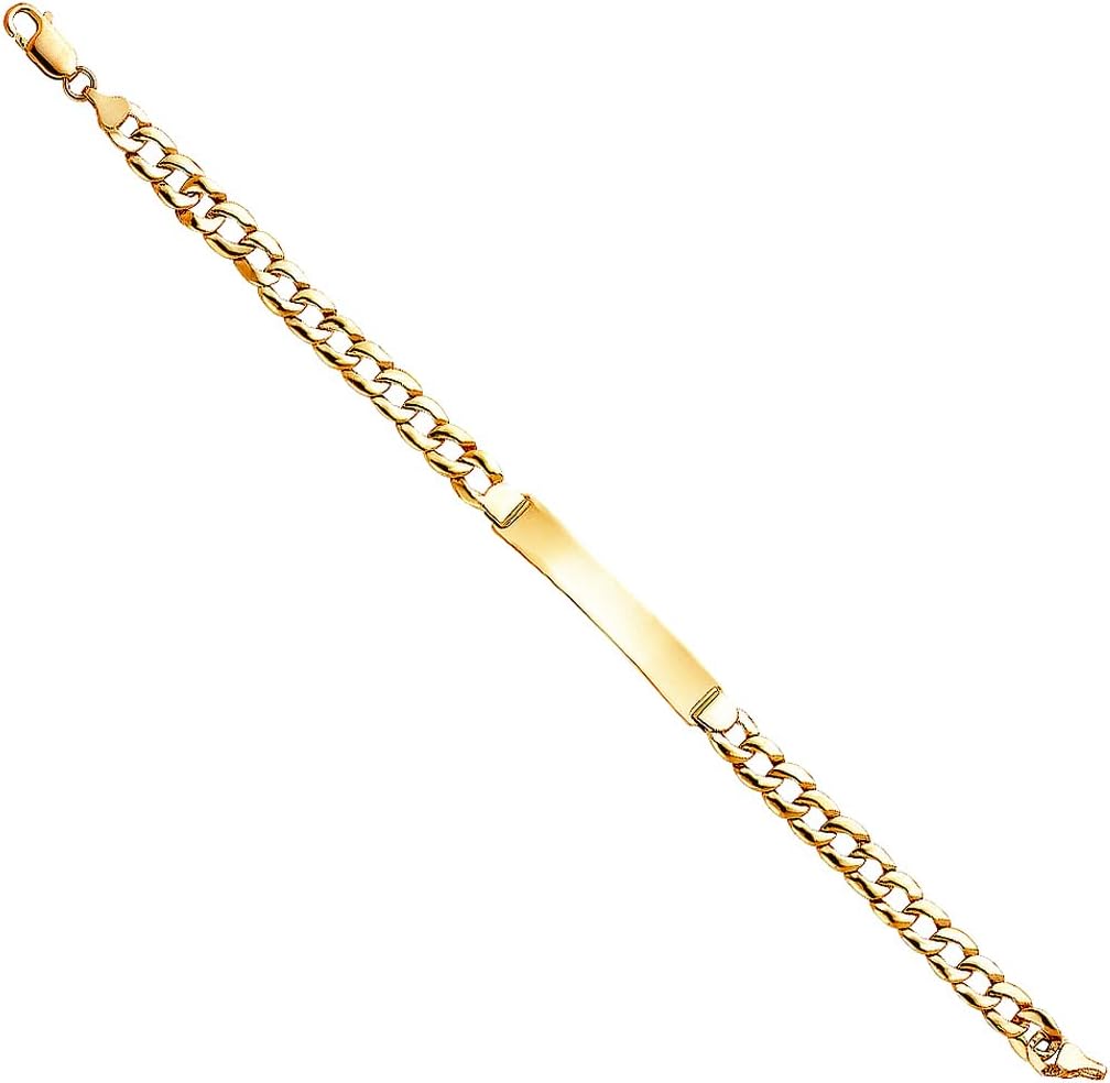 JewelryWeb 14k Yellow Gold Thin Metal Stamped Comfort Curb Link ID Bracelet Identification Bracelet for Women