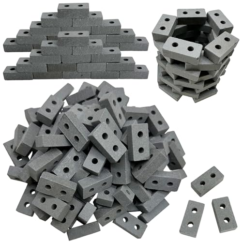 Woohome 100 PCS Mini Briques, Red Mini Briques Miniatures 1:16 pour DIY Fairy Garden Dollhouse Decor, Accessoires Aménagement Paysager Miniature ((Mini Brique 2 Trous, Gris)