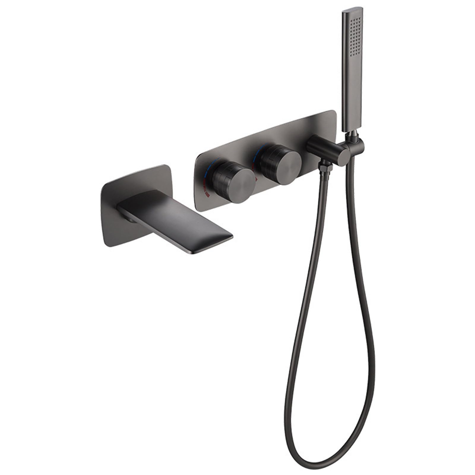 Robinetterie de douche encastrée gain de place mitigeur cascade gris mural