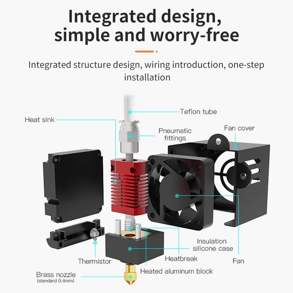Ender 5 Hotend Kit, Extruder Hotend Kit für Ender 5 3D Drucker, 24V Ganzmetall Hotend Kit Voll zusammengebautes Hotend mit Aluminium Heizblock, Kühlgebläse und Messingdüse