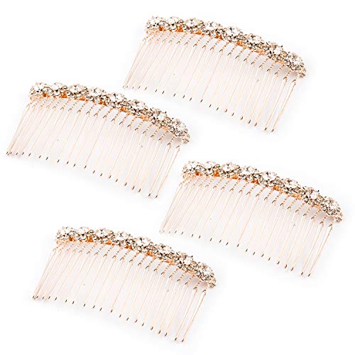 WBCBEC 4 Pack High-grade Alloy Diamond Rhinestone Flower Hair Side Combs Wedding Bridal Jewelry Hair Clips for Women