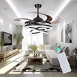 48 Inch Retractable Ceiling Fans, 3 Color 6 Speed Dimmable Silent LED Invisible Ceiling Fan Lights,