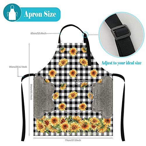 2 Pack Aprons For Women With 3 Pockets, Adjustable Waterproof Kitchen Bib Apron With 2 Towels For Chef Servers Grilling Cooking Baking, Plus Size Sunflower Aprons For Bbq Painting Gardening #TOP4