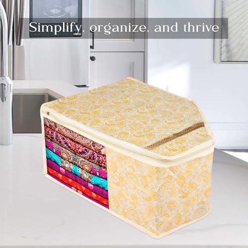 Image of Urbane Home Blouse Cover | Clothes Storage Bag | Zipper Wardrobe Organizers | Non-Woven Clothes Organiser | Side Transparent Blouse Organizer | Carry-Design | Pack of 12 | Yellow