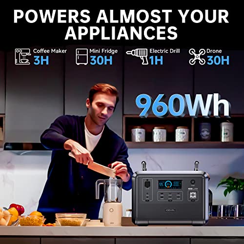 OUKITEL 1200W Portable Power Station with 200W Solar Panel, 960Wh LiFePO4 Home Backup Battery with 4 AC Outlets, Solar Generator for Camping, Outdoor & RVs - P1201