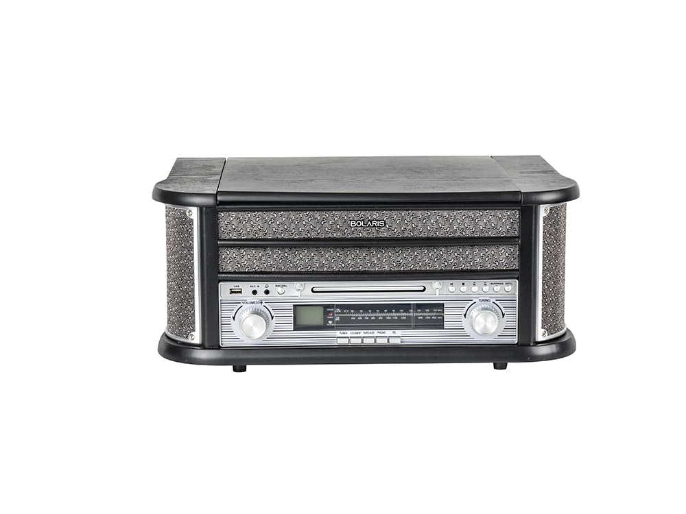 Giradischi in vinile Bluetooth 5.0 multifunzione 5 W RMS, CD, cassetta, FM, registrazione USB