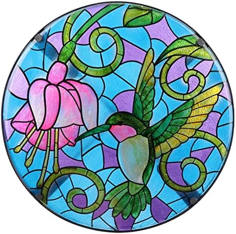 VCUTEKA Patio Side Tables Outdoor, 14" Hummingbird Patio Accent Round Glass Mosaic Table Stands for Porch Balcony Backyard Garden Indoor Outdoor
