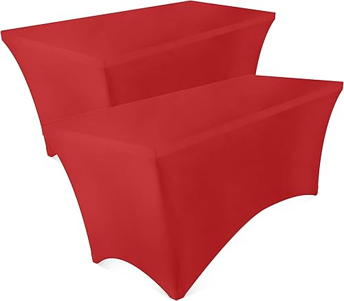 CKE Mantel rectangular de 6 pies, paquete de 2 manteles ajustados de elastano, lavables, resistentes a las arrugas, mantel de patio para banquetes,