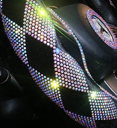 Dotesy Crystal Diamond Steering Wheel Cover - Bling Rhinestone Plush Handcraft Car Steering Wheel Cover For Women, Lady - Universal 15 Inch, Black #TOP4