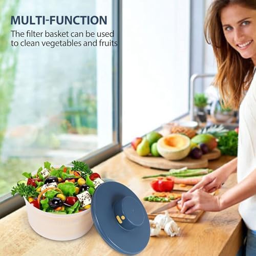 Electric Salad Spinner, 3L Large Capacity Fruit Vegetable Spinner with Anti-Slip Base, Double-Layer Design and One-Touch Operation for Home Kitchen Washing Drying Leafy Vegetables Fruits