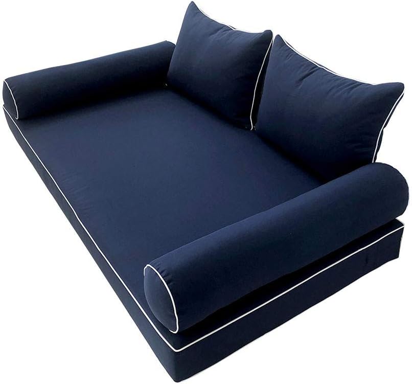 Prolinemax Style 4 - Mattress & Pillow Bolster Cushion for Outdoor Indoor Daybed Porch Swing Bed Contrast Trim Twin Size AD101 | Covers ONLY |