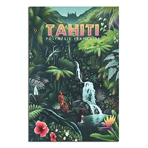 YONGCAI Poster de voyage vintage Tahiti Polynésie française sur toile pour décoration d'intérieur