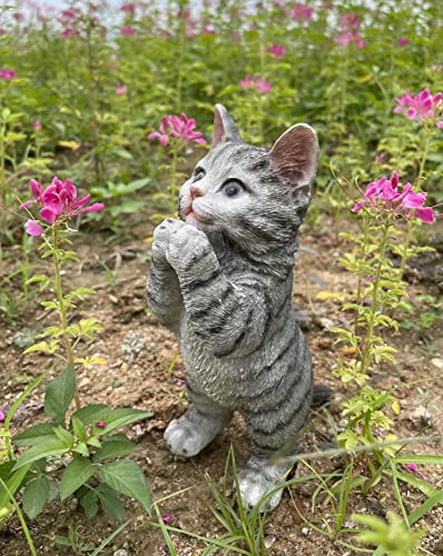 Outdoor Cat Statue Garden Decoration,Cute Prayer Gray Cat Figurine Art Interior Office Home Décor,Animal Resin Sculpture Art Decoration For Garden Yard Lawn,Resin Cat Figurine Gift For Cat Lovers #TOP4