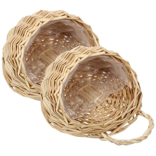 Cesta colgante de pared para flores, pack de 2 unidades en madera beige de estilo pastoral 2