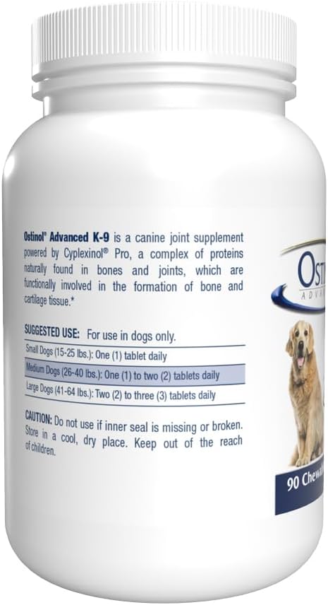 ZyCal Ostinol Advanced K-9 Joint Supplement for Dogs – Bioactive Protein Complex with Cyplexinol® Pro 50mg | Bone & Joint Dog Supplement | 90 Chewable Bone-Shaped Tablets