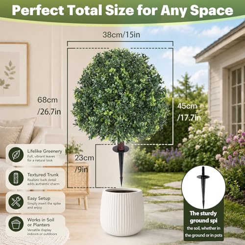 26.5" Artificial Boxwood Topiary Balls Set of 2, UV Resistant Porch Decor - image 2