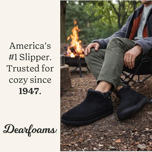 Image of Dearfoams Men's Memory Foam Indoor House Slippers Brixen Ankle Boot House Shoes - Gifts for Men